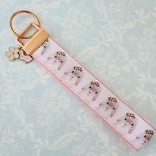 Load image into Gallery viewer, Bunny in Watercolor Rose Gold Chain Fob with Rose Charm
