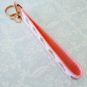 Bunny in Watercolor Rose Gold Chain Fob with Rose Charm