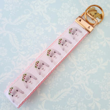 Load image into Gallery viewer, Bunny in Watercolor Rose Gold Chain Fob with Rose Charm
