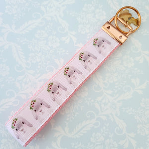 Bunny in Watercolor Rose Gold Chain Fob with Rose Charm