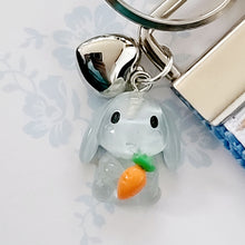Load image into Gallery viewer, Bunnies with Carrots on White Key Fob Wristlet on Silver or Rainbow
