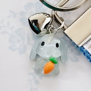 Bunnies with Carrots on White Key Fob Wristlet on Silver or Rainbow