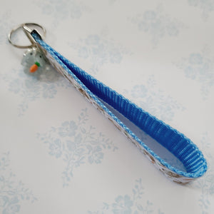 Bunnies with Carrots on White Key Fob Wristlet on Silver or Rainbow
