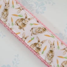 Load image into Gallery viewer, Bunnies with Carrots on White Key Fob Wristlet on Silver or Rainbow
