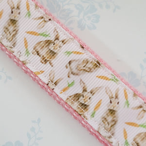 Bunnies with Carrots on White Key Fob Wristlet on Silver or Rainbow