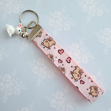 Load image into Gallery viewer, Bunnies with Hearts on Silver Key Chain Fob with Rose Charm
