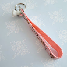 Load image into Gallery viewer, Bunnies with Hearts on Silver Key Chain Fob with Rose Charm
