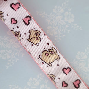 Bunnies with Hearts on Silver Key Chain Fob with Rose Charm