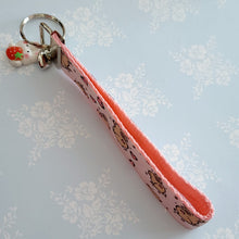 Load image into Gallery viewer, Bunnies with Hearts on Silver Key Chain Fob with Rose Charm
