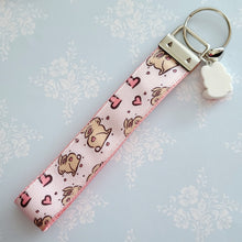 Load image into Gallery viewer, Bunnies with Hearts on Silver Key Chain Fob with Rose Charm
