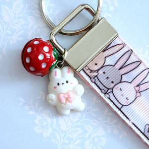 Bunnies Saying Hi! Key Chain Fob with Your Choice of Rose Gold, Yellow Gold or Silver Hardware