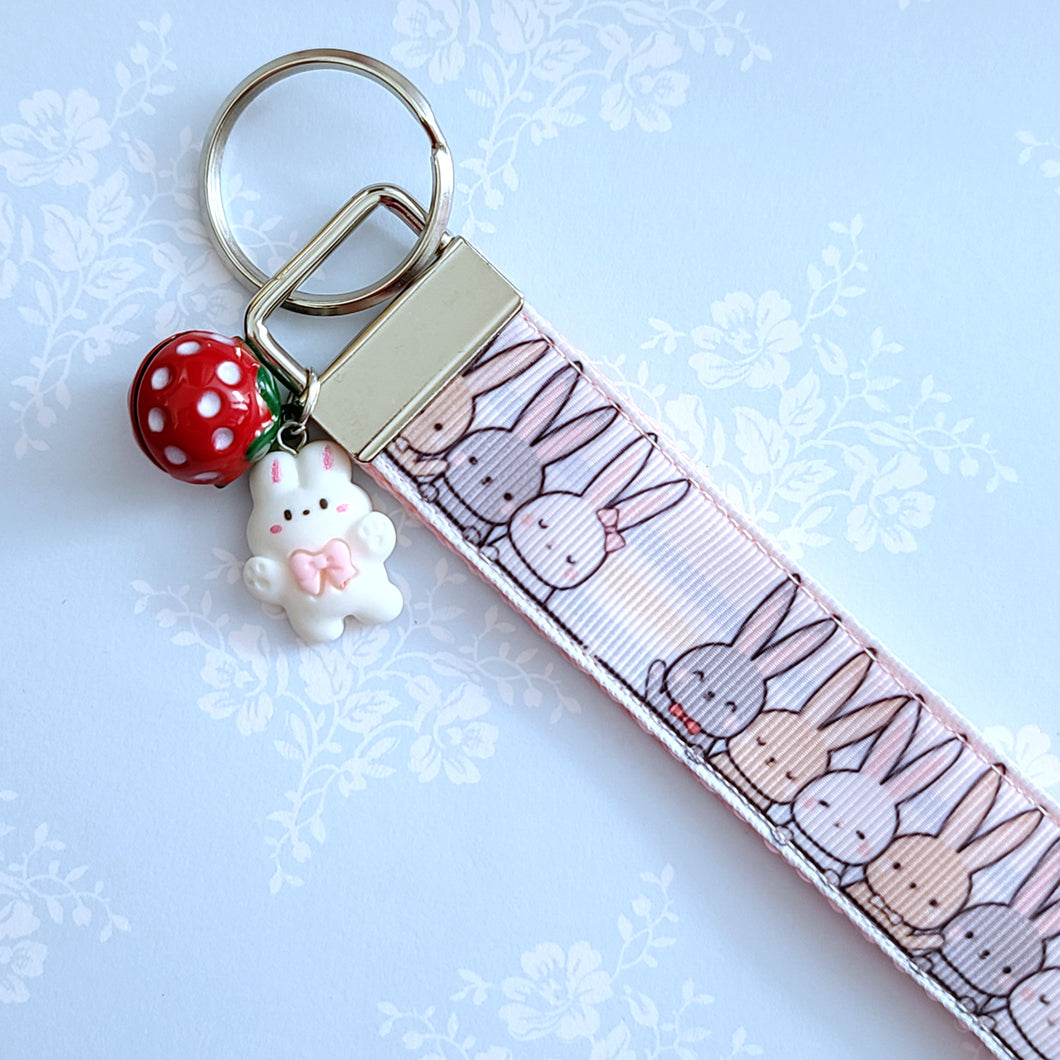 Bunnies Saying Hi! Key Chain Fob with Your Choice of Rose Gold, Yellow Gold or Silver Hardware