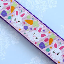 Load image into Gallery viewer, Bunny Flowers &amp; Carrots Glittery Key Chain Fob on Gold with Bunny Charm
