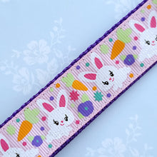 Load image into Gallery viewer, Bunny Flowers &amp; Carrots Glittery Key Chain Fob on Gold with Bunny Charm
