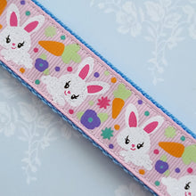 Load image into Gallery viewer, Bunny Flowers &amp; Carrots Glittery Key Chain Fob on Gold with Bunny Charm
