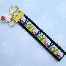 Load image into Gallery viewer, Bunnies Multi Color on Gold Key Chain Fob with Cute Enameled Bunny Charm
