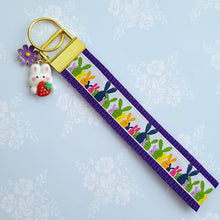 Load image into Gallery viewer, Bunnies Multi Color on Gold Key Chain Fob with Cute Enameled Bunny Charm
