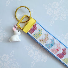 Load image into Gallery viewer, Bunnies with Patterns Key Chain Fob on Gold with Bunny Charm
