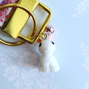 Bunnies with Patterns Key Chain Fob on Gold with Bunny Charm