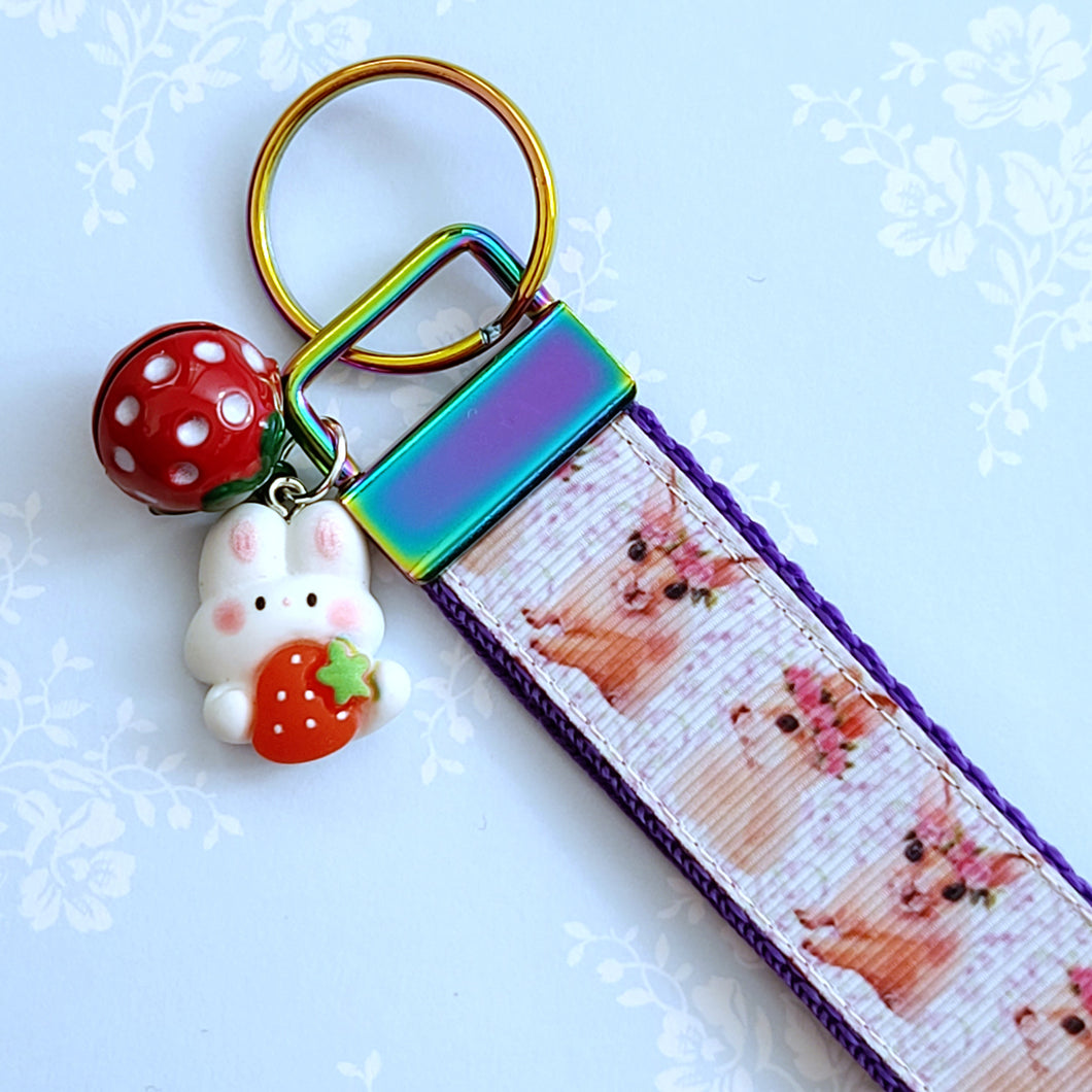 Bunny with Head Wreath Key Chain Fob with Bunny Charm