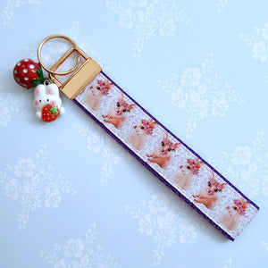 Bunny with Head Wreath Key Chain Fob with Bunny Charm