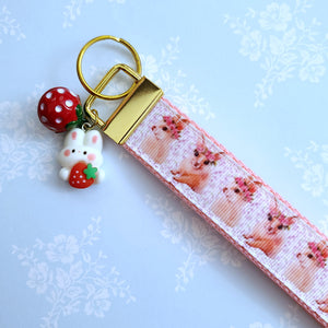 Bunny with Head Wreath Key Chain Fob with Bunny Charm