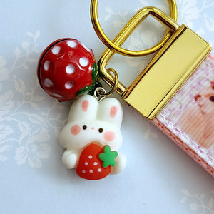Bunny with Head Wreath Key Chain Fob with Bunny Charm