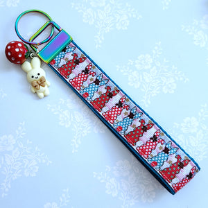 Bunnies with Bows Stars and Polka Dots Key Chain Fob your choice of hardware color