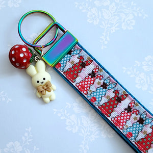 Bunnies with Bows Stars and Polka Dots Key Chain Fob your choice of hardware color