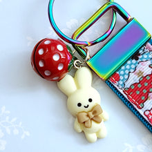 Load image into Gallery viewer, Bunnies with Bows Stars and Polka Dots Key Chain Fob your choice of hardware color
