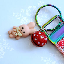 Load image into Gallery viewer, Bunnies with Bows Stars and Polka Dots Key Chain Fob your choice of hardware color
