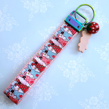 Load image into Gallery viewer, Bunnies with Bows Stars and Polka Dots Key Chain Fob your choice of hardware color
