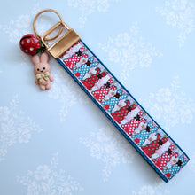 Load image into Gallery viewer, Bunnies with Bows Stars and Polka Dots Key Chain Fob your choice of hardware color
