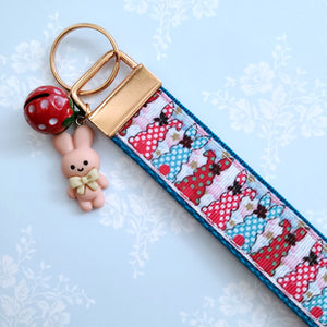 Bunnies with Bows Stars and Polka Dots Key Chain Fob your choice of hardware color