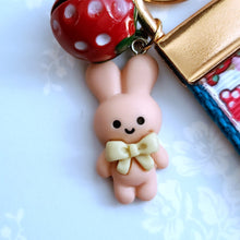 Load image into Gallery viewer, Bunnies with Bows Stars and Polka Dots Key Chain Fob your choice of hardware color
