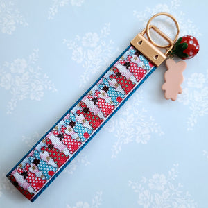 Bunnies with Bows Stars and Polka Dots Key Chain Fob your choice of hardware color
