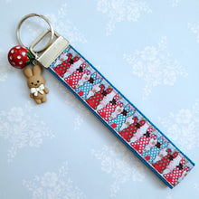 Load image into Gallery viewer, Bunnies with Bows Stars and Polka Dots Key Chain Fob your choice of hardware color

