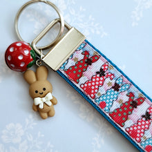 Load image into Gallery viewer, Bunnies with Bows Stars and Polka Dots Key Chain Fob your choice of hardware color
