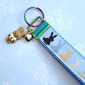 Bunny Shadows Hopping Along Key Chain Fob with Bunny Charm