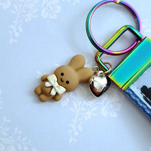 Bunny Shadows Hopping Along Key Chain Fob with Bunny Charm