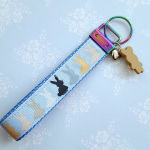 Bunny Shadows Hopping Along Key Chain Fob with Bunny Charm