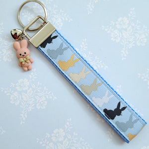 Bunny Shadows Hopping Along Key Chain Fob with Bunny Charm