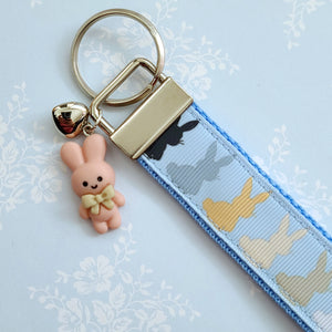 Bunny Shadows Hopping Along Key Chain Fob with Bunny Charm