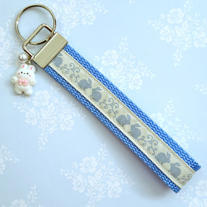 Bunnies In Love on Blue Keychain Fob with Cute Bunny Charm