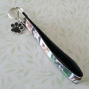 Dog Boxer Key Fob / Key Chain with Enameled Paw Print Charm