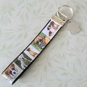 Dog Boxer Key Fob / Key Chain with Enameled Paw Print Charm