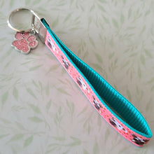 Load image into Gallery viewer, Schnauzers with Strawberries Key Fob /Schnauzer Key Chain with Glitter Enameled Paw Print Charm
