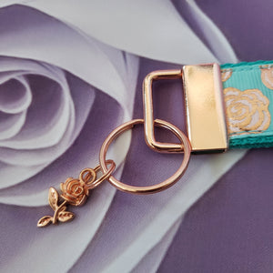 Roses on Citrine and Gold Key Chain Fob on Rose Gold with Rose Charm