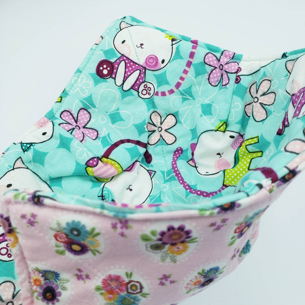 Cats & Floral Bouquets - Reversible 100% Cotton Bowl Cozy