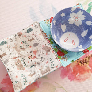 Forest Friends & Cherries - Reversible 100% Cotton Bowl Cozy